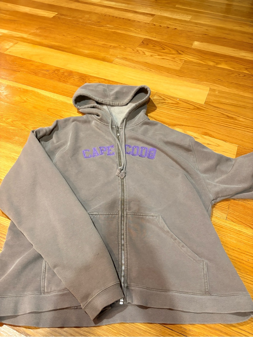 Genuine Merchandise Gray Zip-Up Hoodie with Purple 'Cape Cod' Logo